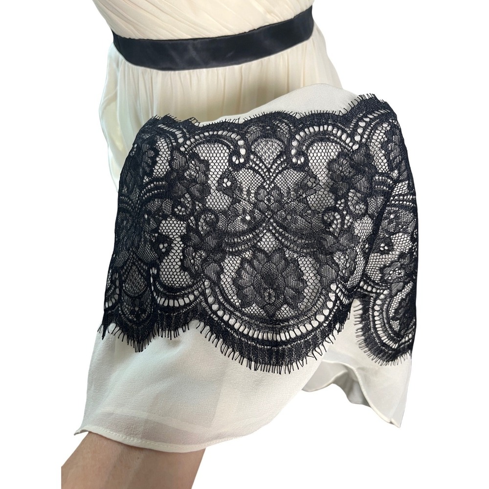 Arden B Silk Midi Dress Ivory Black Lace Hem Slip Coquette Women 8 - Picture 10 of 10